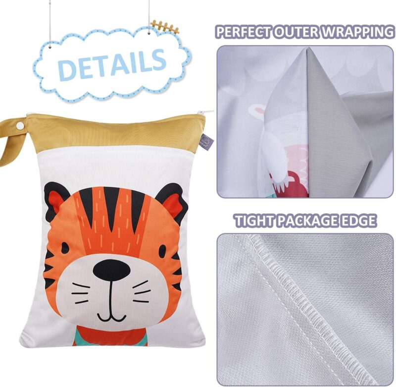 Happy Cherry Kindergarten Wetbag Waschbar Organisator Dreckige Kleidung Nass und Trocken Windelbeutel Wasserdicht Nasstasche Unterwegs Cartoon Khaki Tiger – Bild 7