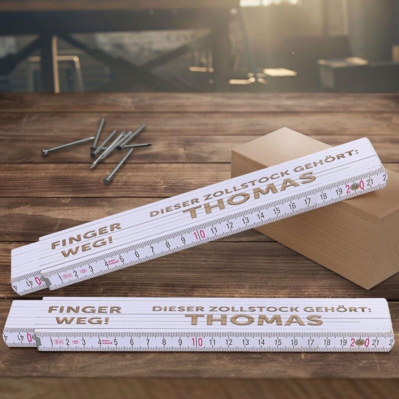 GRAVURZEILE Zollstock 2 Meter mit Gravur oder UV Druck - Finger Weg! - Personalisiert mit Namen - Gliedermaßstab mit Winkelanzeige - Geschenke für Männer Papa und Opa – Vatertagsgeschenk - UV Druck – Bild 7