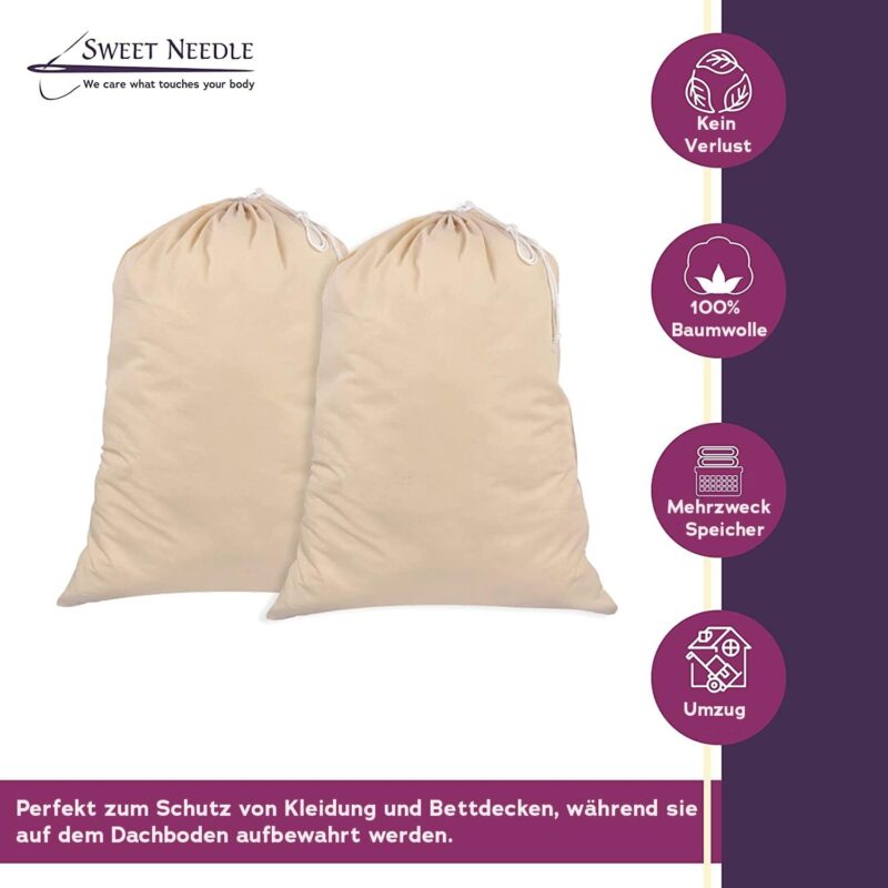 Wäschesack 2er-Set - 71 x 91 cm, 100% Baumwolle, strapazierfähiger Wäschesammlersack mit Kordelzug – 75 l extra groß faltbarer Wäschebeutel – Bild 3