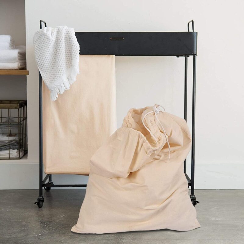 Wäschesack 2er-Set - 71 x 91 cm, 100% Baumwolle, strapazierfähiger Wäschesammlersack mit Kordelzug – 75 l extra groß faltbarer Wäschebeutel – Bild 8