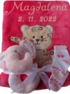 Wuff-Dogsworld Babydecke mit Namen Bestickt + Zugabe Babyrassel oder Babysocken Geschenk Baby Taufe Geburt Junge Mädchen – Bild 6