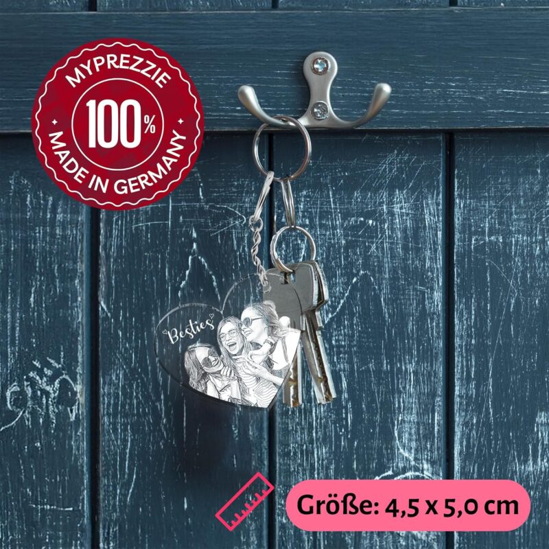 MyPrezzie Gravur Schlüsselanhänger personalisiert mit deinem eigenem Foto/Bild, Wunschtext | Partner Liebes Geschenkidee | Valentinstags Geschenk für Sie und Ihn – Bild 3