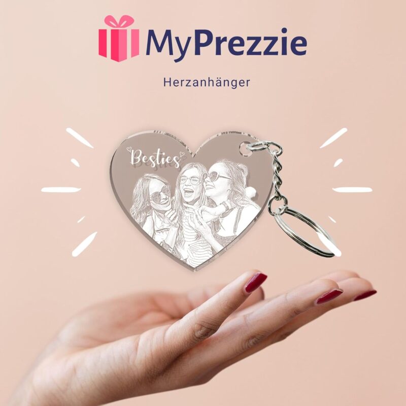 MyPrezzie Gravur Schlüsselanhänger personalisiert mit deinem eigenem Foto/Bild, Wunschtext | Partner Liebes Geschenkidee | Valentinstags Geschenk für Sie und Ihn – Bild 7