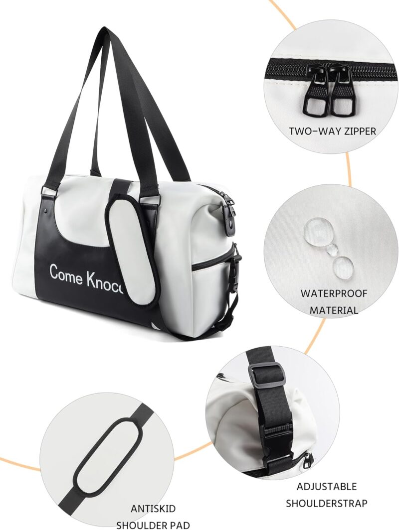 Remedare Sporttasche für Damen und Herren, Reisetasche mit Schuhfach, Nasstasche, Wochenendreise, Seesack für Schwimmen, Yoga, Training, Weiß – Bild 3