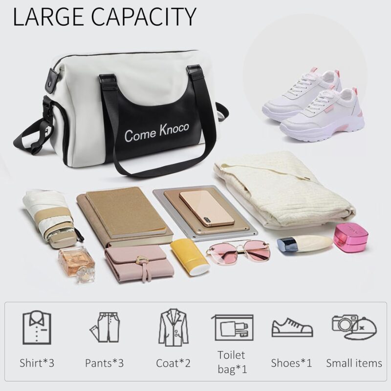 Remedare Sporttasche für Damen und Herren, Reisetasche mit Schuhfach, Nasstasche, Wochenendreise, Seesack für Schwimmen, Yoga, Training, Weiß – Bild 3