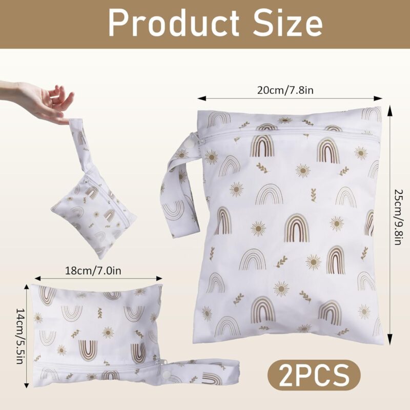 2er Set Große Wetbag Kindergarten mit Regenbogen-Design, Nasstasche und Windeltasche, Nassbeutel für Baby Stoffwindeln, Trocken-Nass-Tasche für Windeln, Badeanzüge, Sportkleidung(25*20cm/18*14cm) – Bild 2