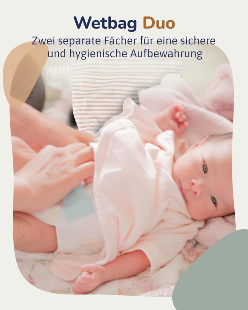 Hinzling Wetbag (Boho Lines Duo) – 2 in 1 Nasstasche für saubere und dreckige Stoffwindeln – Nachhaltige Wetbags aus recyceltem Polyester – Wetbag für Kindergarten und Unterwegs – Wetbag Kindergarten – Bild 2
