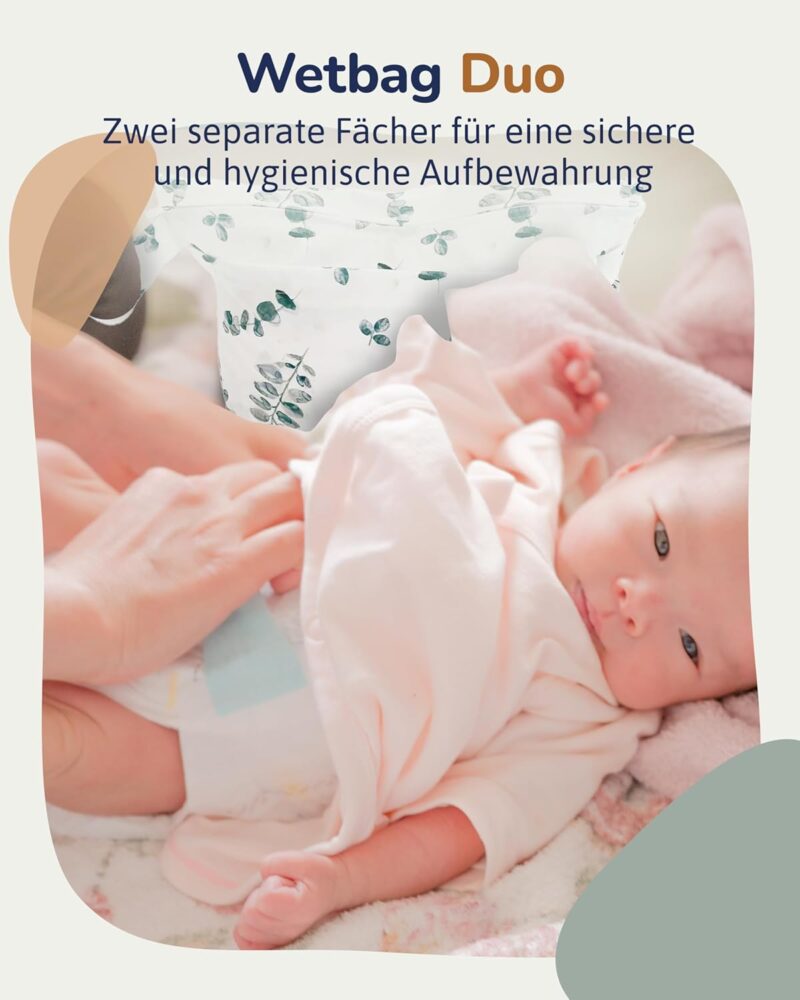Hinzling Wetbag (Eukalyptus Duo) – 2 in 1 Nasstasche für saubere und dreckige Stoffwindeln – Nachhaltige Wetbags aus recyceltem Polyester – Wetbag für Kindergarten und Unterwegs – Wetbag Kindergarten – Bild 2
