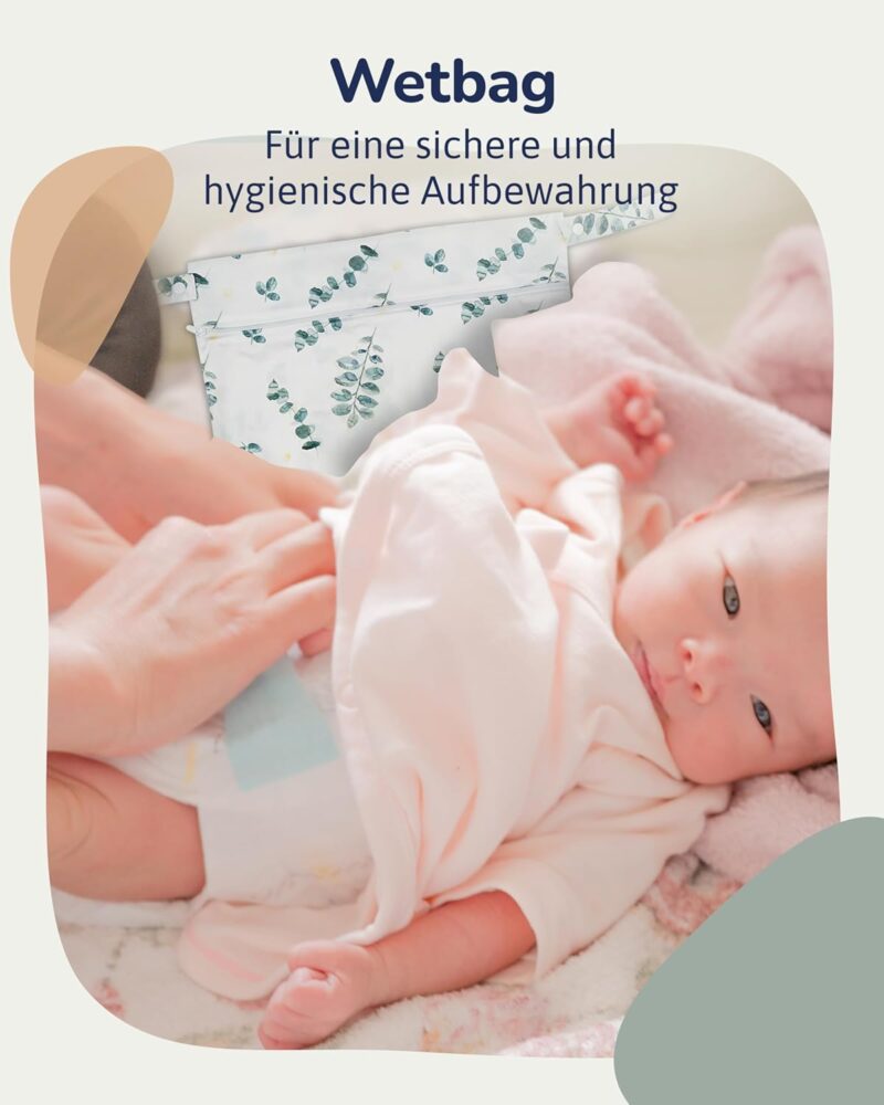 Hinzling Wetbag (Eukalyptus - S) – Nasstasche für Stoffwindeln – Nachhaltige Wetbags aus recyceltem Polyester – Wetbag für Kindergarten und Unterwegs – Wetbag Kindergarten Oeko-TEX Zertifiziert – Bild 2