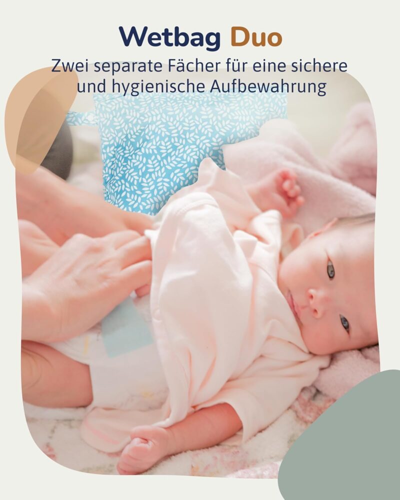 Hinzling Wetbag (Malibu Blue Duo) – 2 in 1 Nasstasche für saubere und dreckige Stoffwindeln – Nachhaltige Wetbags aus recyceltem Polyester – Wetbag für Kindergarten und Unterwegs – Wetbag Kindergarten – Bild 2