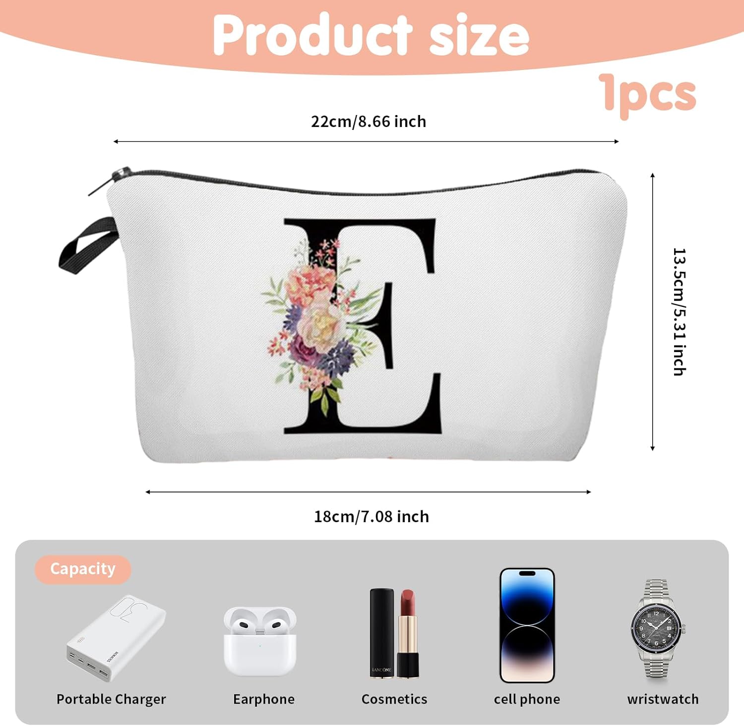Larfraecy A-Z Personalisierte Kosmetiktasche Personalisierte Make up Tasche,Gedruckte Kosmetiktasche mit Namen Geburtstagsgeschenke für Frauen,Mütter,Beste Freundinnen und Brautjungfern (E) – Bild 2