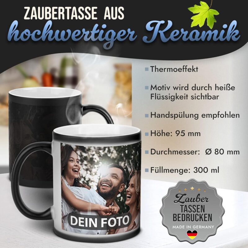 Tasse mit Foto und Text selbst gestalten - Magic-Mug, Geburtstagsgeschenk, Heiratsantrag, Weihnachten - Zaubertasse mit Foto - Keramik, 300 ml I Personalisiert – Bild 2