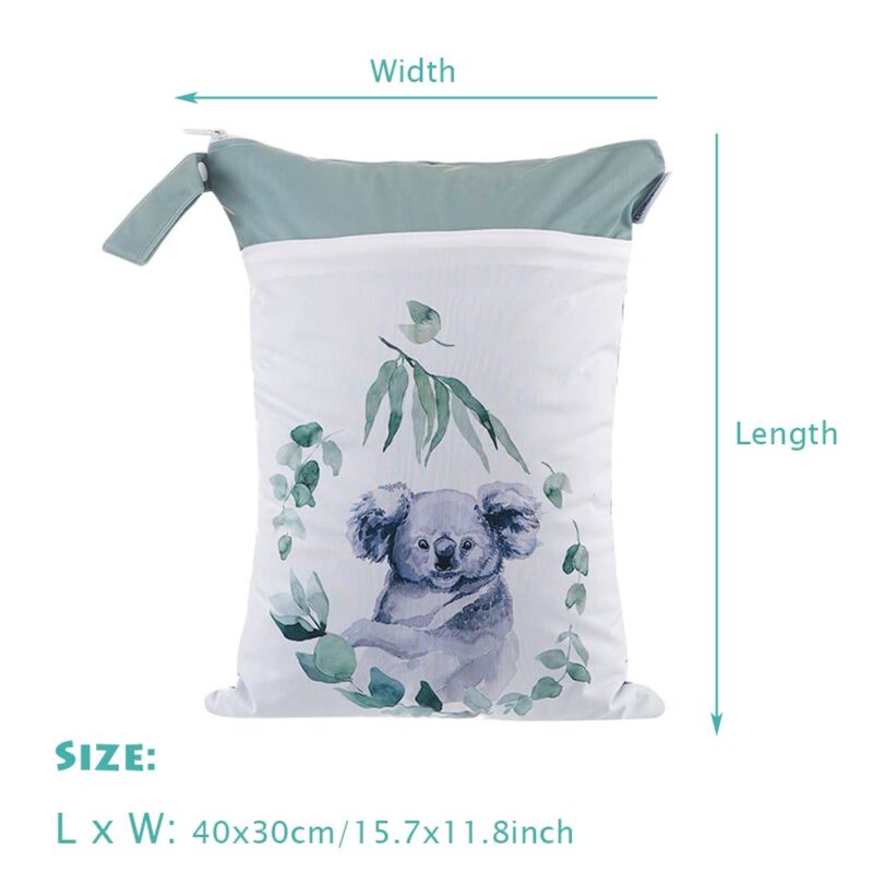 Treer Baby Windeltasche 30x40cm Blumen Regenbogen Doppelt Reißverschluss Wasserdichte Wetbags - Nass-Trocken-Trennung - Hängende Kleinkind Stoffwindeln Organiser Beutel (rosa Kaktus) – Bild 2