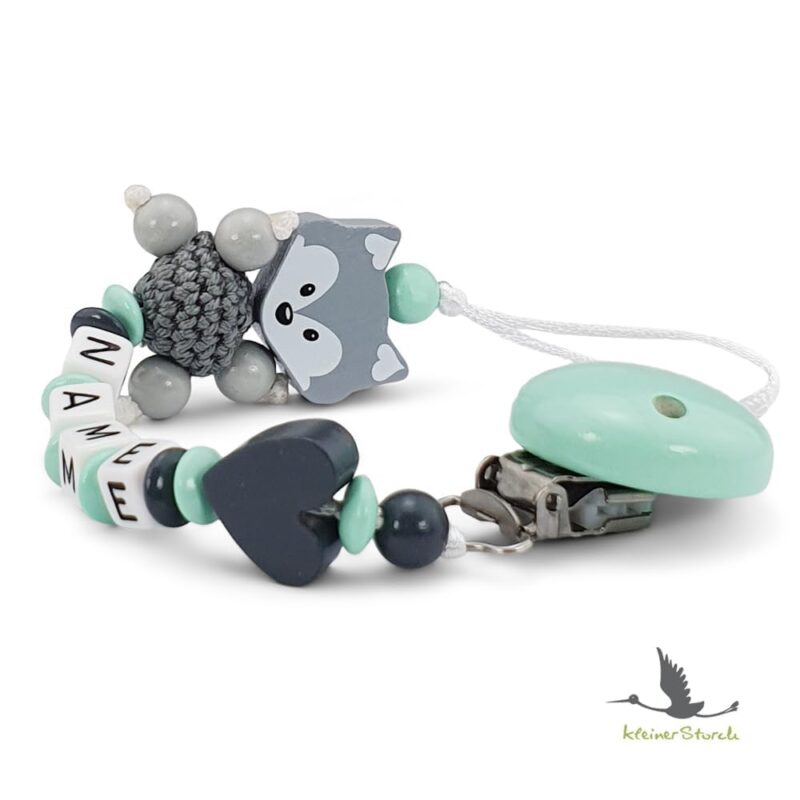 kleinerStorch Kette personalisiert mit Namen für Mädchen & Jungen | VIELE FARBEN | Baby Geschenk zur Geburt & Taufe | Fuchs (mint) – Bild 2