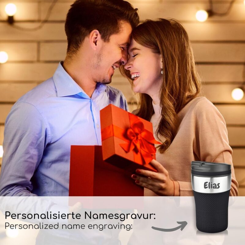 Milu® Thermobecher mit Gravur 210ml personalisiert - Valentinstagsgeschenke für Frauen & Männer I Geschenk Ideen Papa, Mama, Freund, Freundin I Geschenkideen zum Valentinstag I Geschenke Opa & Oma – Bild 3