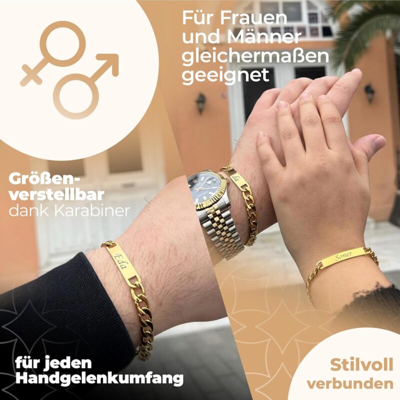 Armband mit Gravur | Personalisierte Armbänder | Partnerarmbänder mit Gravur | Namensgravur | Pärchen Armband | Personalisierbare Partnerarmbänder | Edelstahlarmband für Paare – Bild 5