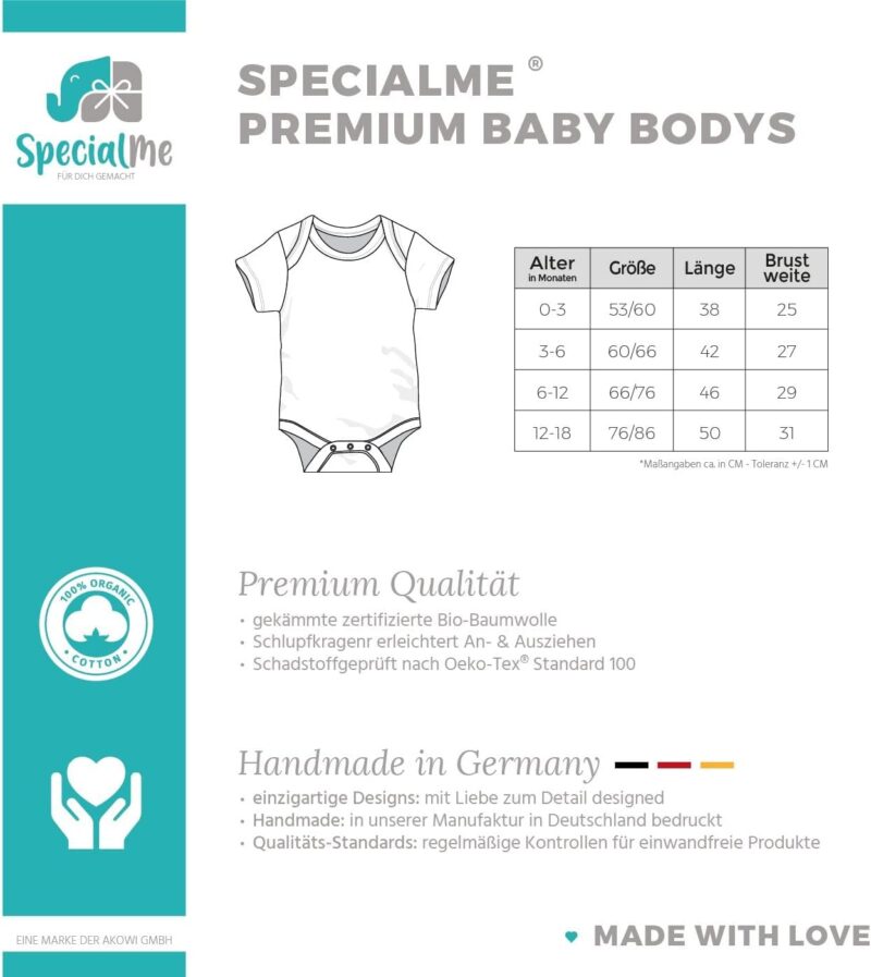 SpecialMe® Baby Body mit Namen personalisiert Herz Initiale Anfangsbuchstabe Geschenk Geburt Kurzarm Bio Baumwolle – Bild 4