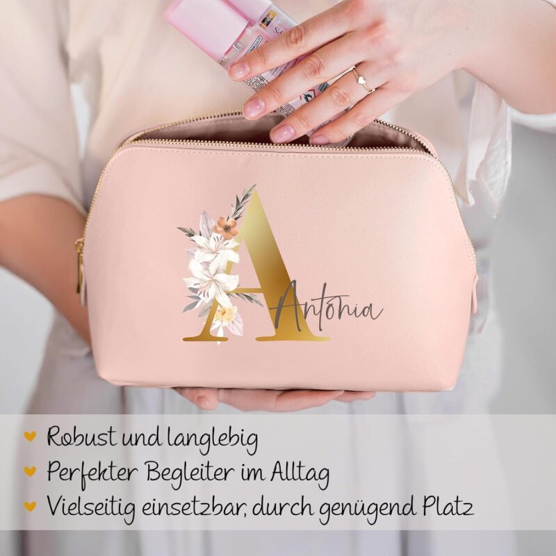 Love Faith Personalisierte Kosmetiktasche – Individuelle Kulturtasche mit Initiale & Namen – Robuster und Praktischer Kulturbeutel (Pink, Groß) – Bild 3