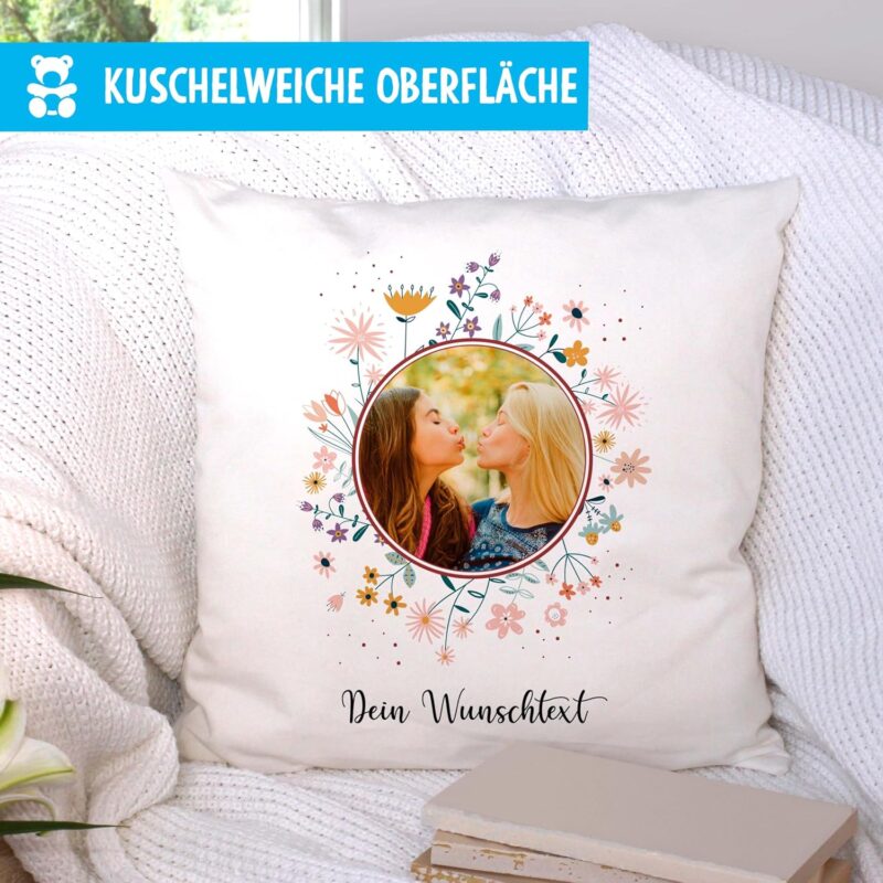 OWLBOOK® Fotogeschenke mit eigenem Foto Personalisierte Geschenke für Männer Frauen Fotokissen mit eigenem Foto mit Füllung Personalisiert mit Foto Blumen Flauschig 40x40 – Bild 3