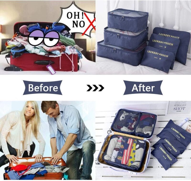 Vicloon Koffer Organizer, 8-in-1-Set Gepäck Organizer, wasserdichte Reise Kleidertaschen umfassen 2 Schuhbeutel, 3 Packwürfel und 3 Aufbewahrungsbeutel, für Kleidung Schuhe Kosmetik - Dunkelblau – Bild 4