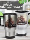 Tassendruck Edelstahl-Thermobecher selbst gestalten individuell mit Text und/oder Foto - Coffee to Go Becher, Reisebecher BPA-frei, Camping, Büro | Personalisiertes Geschenk, Silber, 390 ml – Bild 5