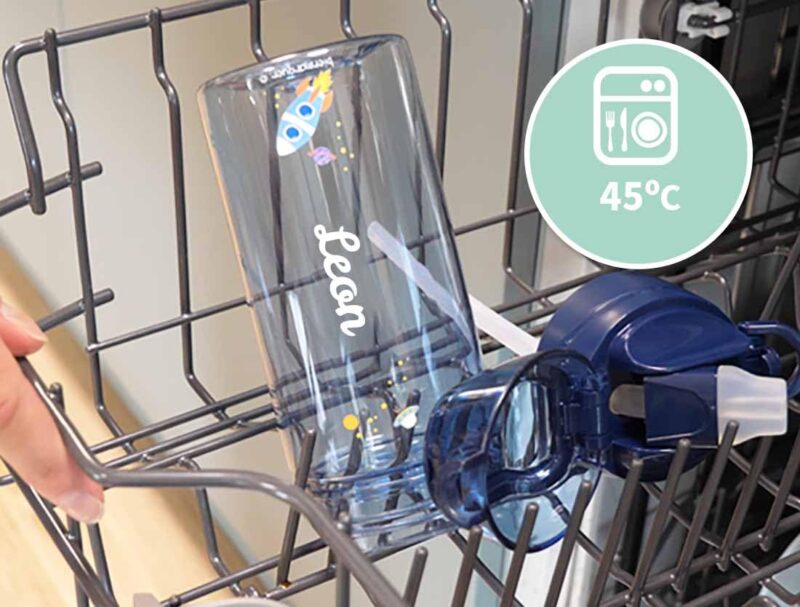 gutmarkiert - Kindertrinkflasche Personalisiert mit Strohhalm. Trinkflasche mit Namen und Motiv personalisierbar. Spülmaschinenfest. Auslaufsicherer Deckel. 450ml. (Dunkelblau) – Bild 3