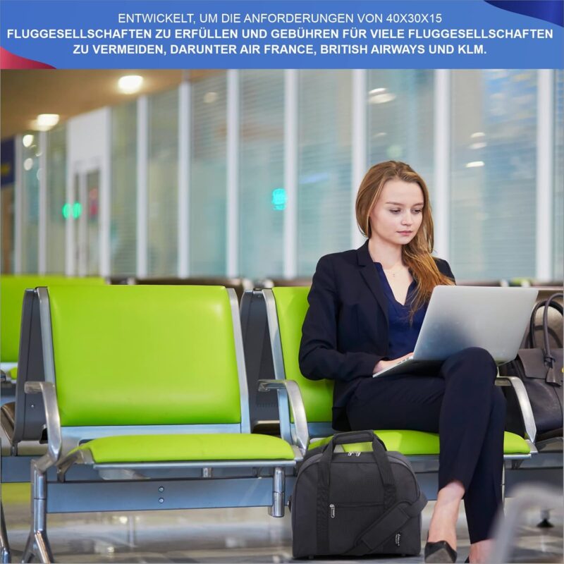 Aerolite 40x30x15 British Airways, Air France, KLM Maximale Größe Handgepäck Reisetasche, Handgepäck unter dem Sitz, Flugtasche, Schwarz – Bild 6