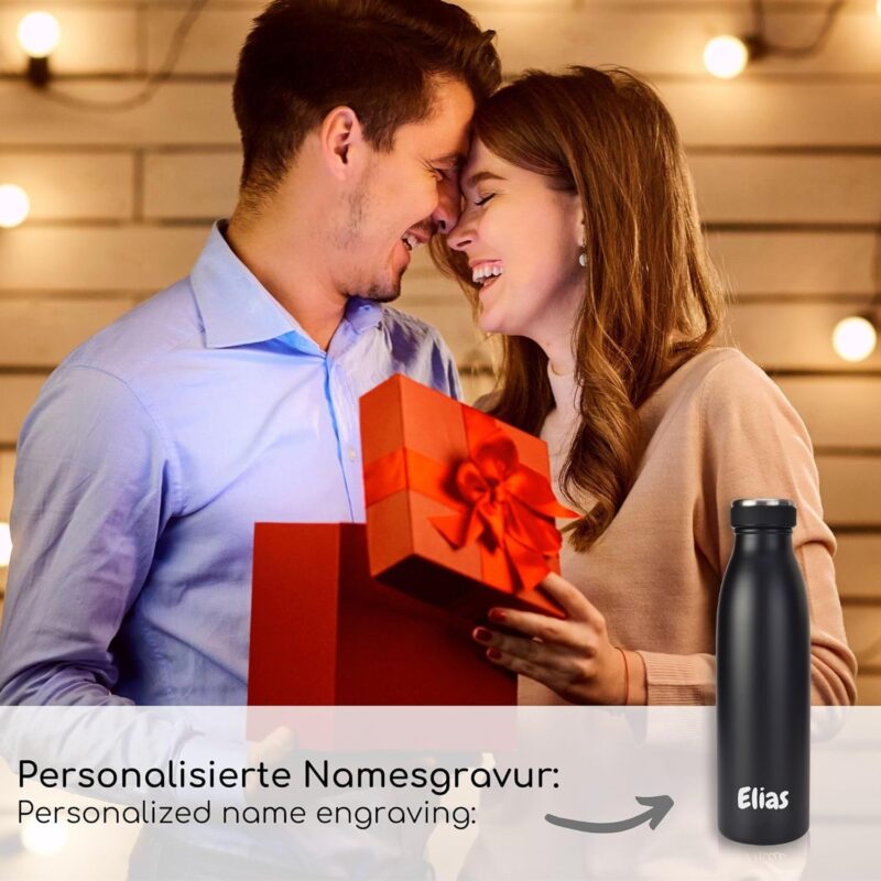 Milu® Trinkflasche mit Gravur personalisiert - als Geschenk-Idee Ostern, Vatertag, Muttertag, Weihnachten, Einschulung, Liebesgeschenk, Geburtstag, Frauen und Männer Mama Papa Kinder (500ml + Gravur) – Bild 3