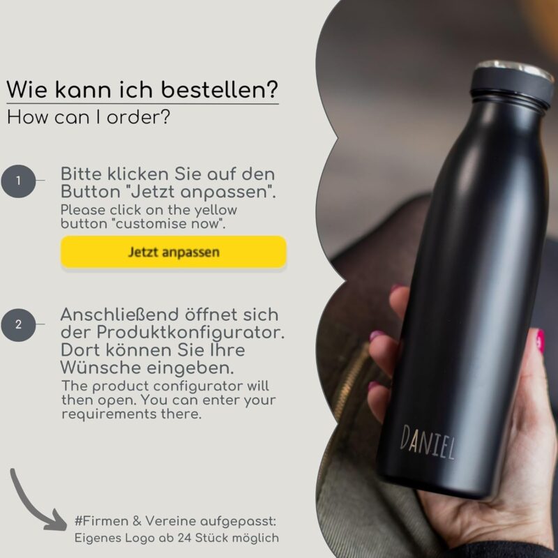 Milu® Trinkflasche mit Gravur personalisiert - als Geschenk-Idee Ostern, Vatertag, Muttertag, Weihnachten, Einschulung, Liebesgeschenk, Geburtstag, Frauen und Männer Mama Papa Kinder (500ml + Gravur) – Bild 5