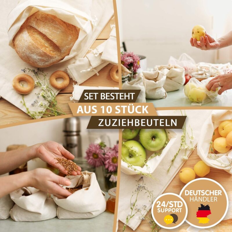 Zuziehbeutel Baumwollbeutel 10 Stück 30x45cm - Rucksack Stofftasche Turnbeutel Bag, Beutel, Reise Haushalt, Jutebeutel zertifiziert Stoffbeutel Einkaufsbeutel mit Kordelzug zum bemalen in Natur – Bild 3