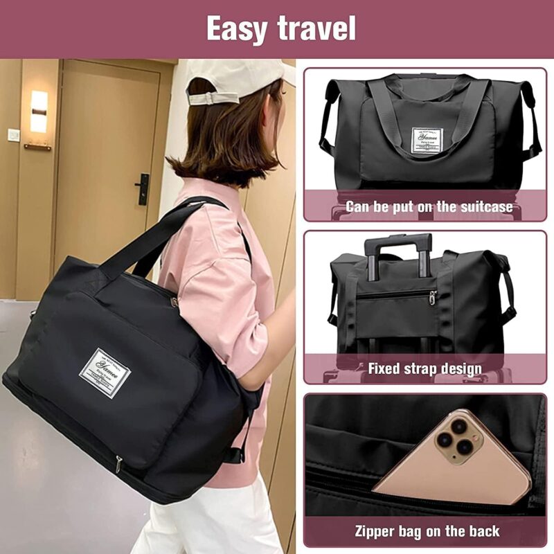 YAMEE Reisetasche Faltbare mit großer Kapazität, Tragbar Reisetaschen, wasserdichte Sporttasche mit Nassfach, Weekender-Tasche mit erweiterbarem Platz, Sporttasche Oxford-Stoff-Reisetasche – Bild 4