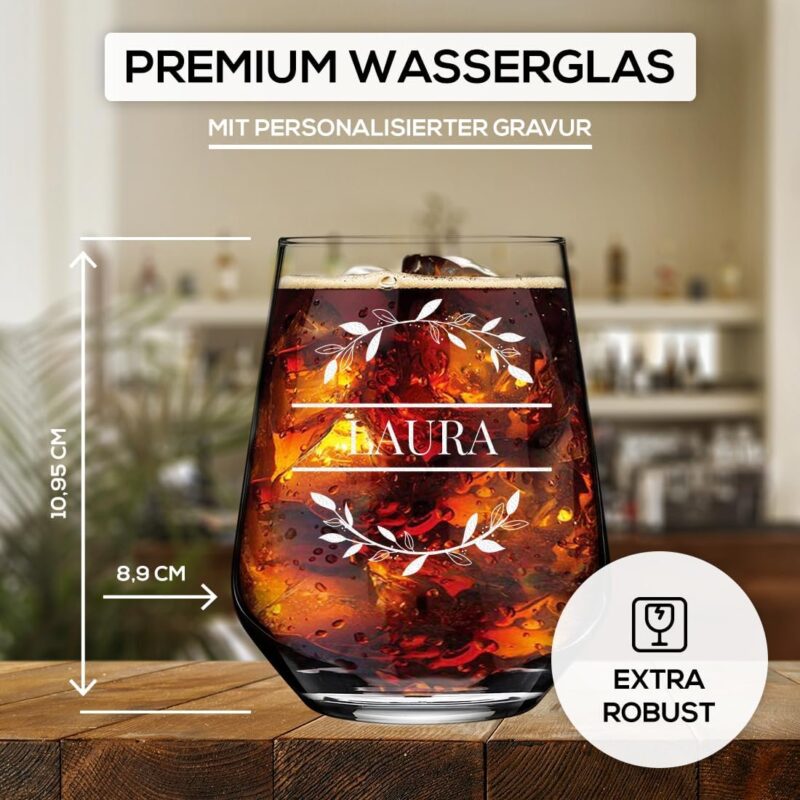 polar-effekt Wasser Trinkglas 425 ml mit personalisierter Gravur - bleifreies Saftglas mit Namen - spülmaschinenfestes Glas - ideal für Saft, Drinks und Cocktails – Bild 3