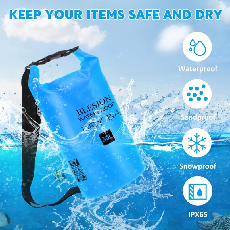 BLESION Dry Bag 5L/10L/15L/20L/30L wasserdichte Tasche Verstellbarer Schultergurt, Wasserdichter Rucksack für Kajakfahren, Angeln, Schwimmen, Wandern Reisen – Bild 3