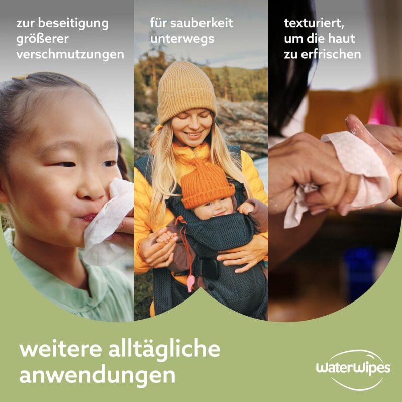 WaterWipes plastikfreie, texturierte Reinigungstücher für Kleinkinder & Babys, 240 Stück (4 Packungen), 99,9 % wasserbasierte Reinigungstücher, unparfümiert für empfindliche Haut – Bild 5