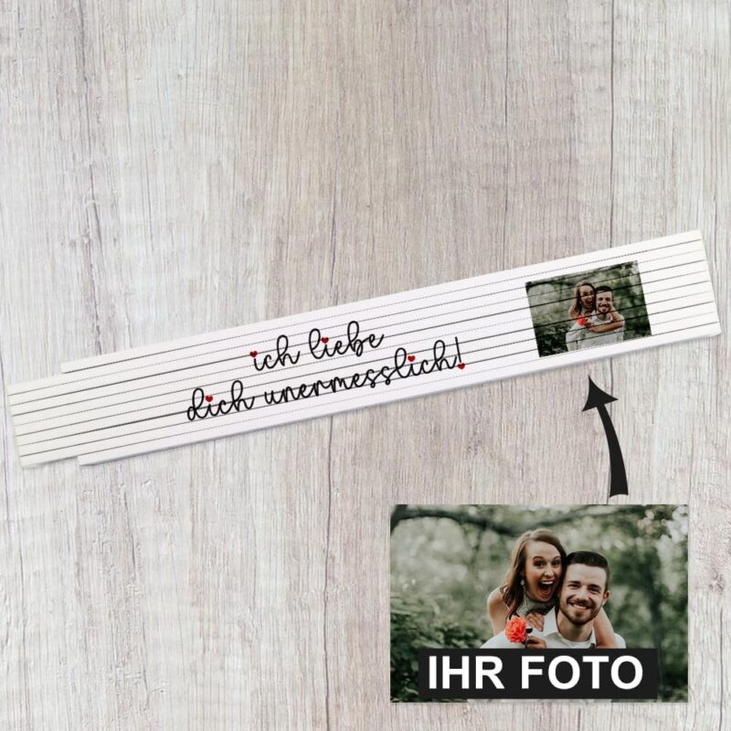 Zollstock mit Foto und Spruch – Ich liebe dich unermesslich – zum Valentinstag für Verliebte - Glieder-Maßstab personalisiert – Bild 3