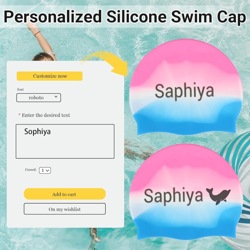 NGTSFLY Kinder-Badekappe, Kinder-Badekappe mit Namen, Erwachsene Unisex-Silikon-Badekappe – Bild 2