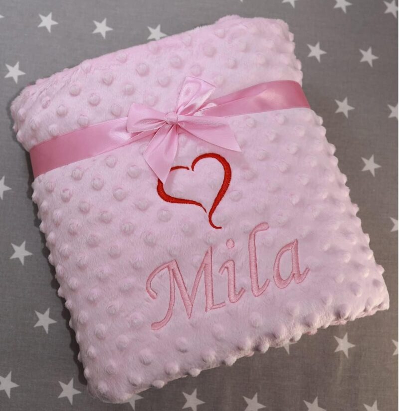 ★ Babydecke mit Namen und Motiv Bestickt ★ 75x100 cm ★ Baumwolle ★ Füllung ★personalisiert (Hellrosa - Sternen, 75 x 100 cm) – Bild 3