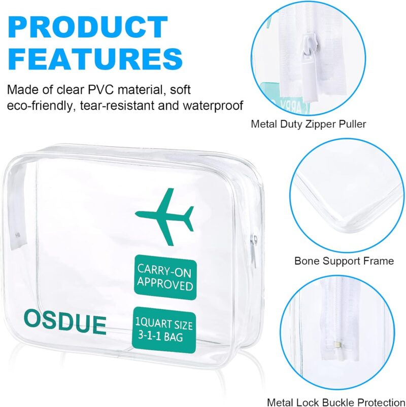 OSDUE 2 Stück Kulturbeutel Transparent, Flugzeug PVC Kosmetiktasche Wasserdicht, Handgepäck-Reisezubehör, Kulturtaschen für Männer, Frauen, Kinder, Familie (Grün) – Bild 3