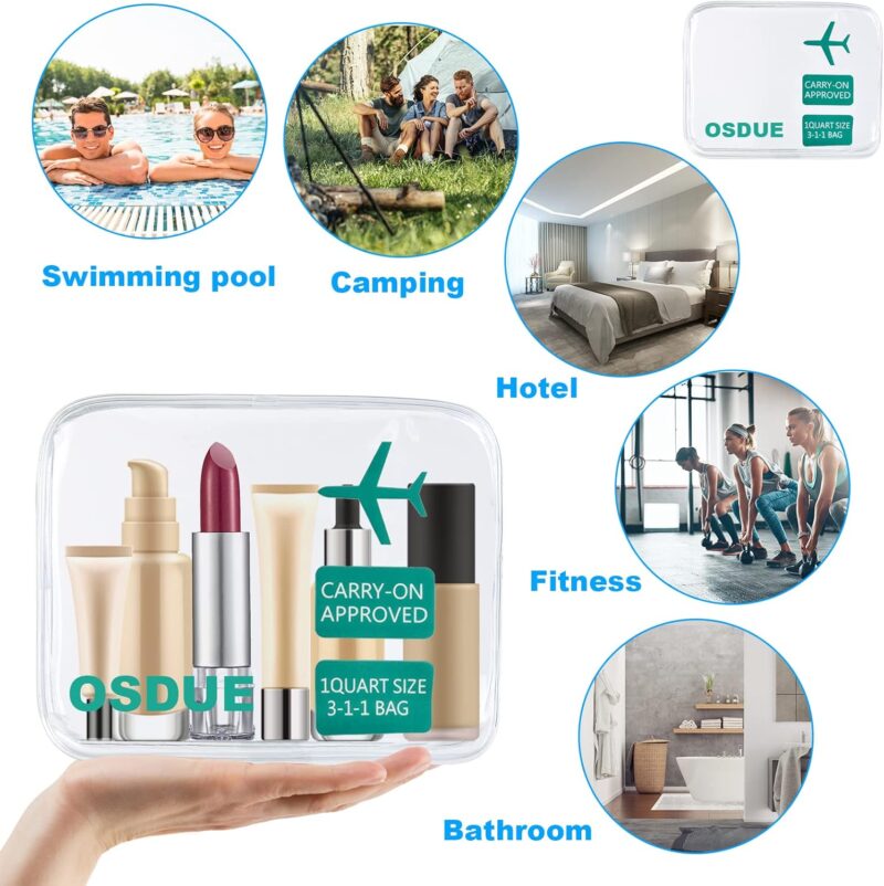 OSDUE 2 Stück Kulturbeutel Transparent, Flugzeug PVC Kosmetiktasche Wasserdicht, Handgepäck-Reisezubehör, Kulturtaschen für Männer, Frauen, Kinder, Familie (Grün) – Bild 7