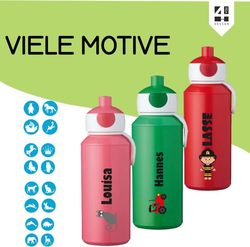 4youDesign Set: pinke Brotdose & Trinkflasche für Kinder -EINHORN- personalisiert mit Namen – inkl. Bento Box, Gabel & Pop-Up Flasche, Einschulung, Schule (Pink) – Bild 2