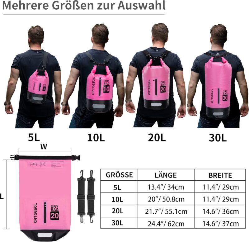 Blackace arteesol Dry Bag wasserdichte Tasche 5L/10L/20L/30L Wasserfester Beutel Packsack mit Langen Doppeltem Verstellbarer Schulterriemen für Schwimmen Bootfahren Kajak Wassensport Treiben – Bild 3