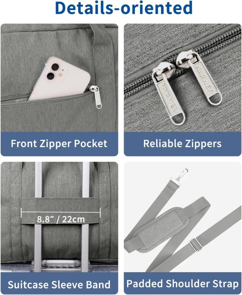 Narwey Handgepäcktasche 56x45x25, Handgepäck-Reisetasche fürs Flugzeug mit Nassfach, Reisetasche, Wochenend-Reisetasche für Übernachtungen für Damen und Herren 38L (Grau) – Bild 4