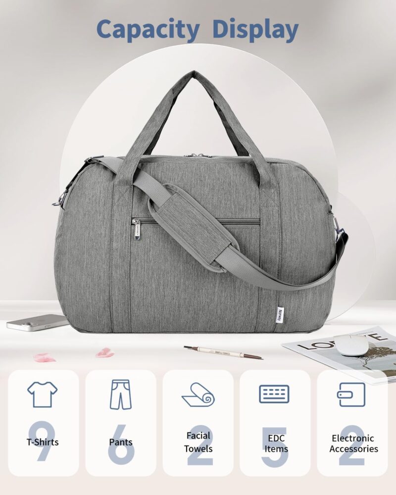 Narwey Handgepäcktasche 56x45x25, Handgepäck-Reisetasche fürs Flugzeug mit Nassfach, Reisetasche, Wochenend-Reisetasche für Übernachtungen für Damen und Herren 38L (Grau) – Bild 8