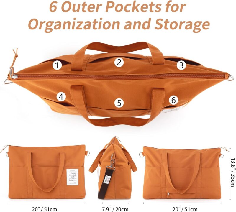 Dizdvizd Reise Duffel Bags Damen und Herren, wasserdichte Sporttasche Übernachtungstasche Handgepäcktasche für Wochenendausflug, Schwimmen, Wandern, Yoga und Sauna, Braun – Bild 2
