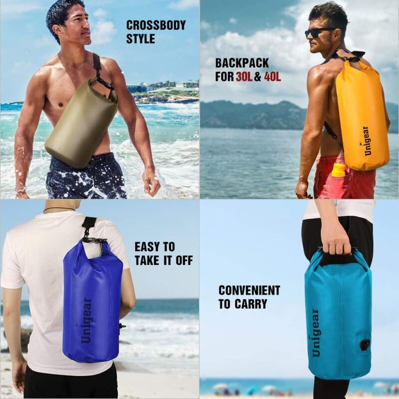 Unigear Dry Bag, 2L/5L/10L/20L/30L/40L, wasserdichter Beutel Rucksack, wasserdichte Taschen Seesack Packsack mit Handytasche und Gurte für Boot, Kajak, Angeln, Rafting, Schwimmen, Camping und Strand – Bild 3