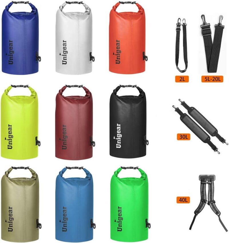 Unigear Dry Bag, 2L/5L/10L/20L/30L/40L, wasserdichter Beutel Rucksack, wasserdichte Taschen Seesack Packsack mit Handytasche und Gurte für Boot, Kajak, Angeln, Rafting, Schwimmen, Camping und Strand – Bild 3