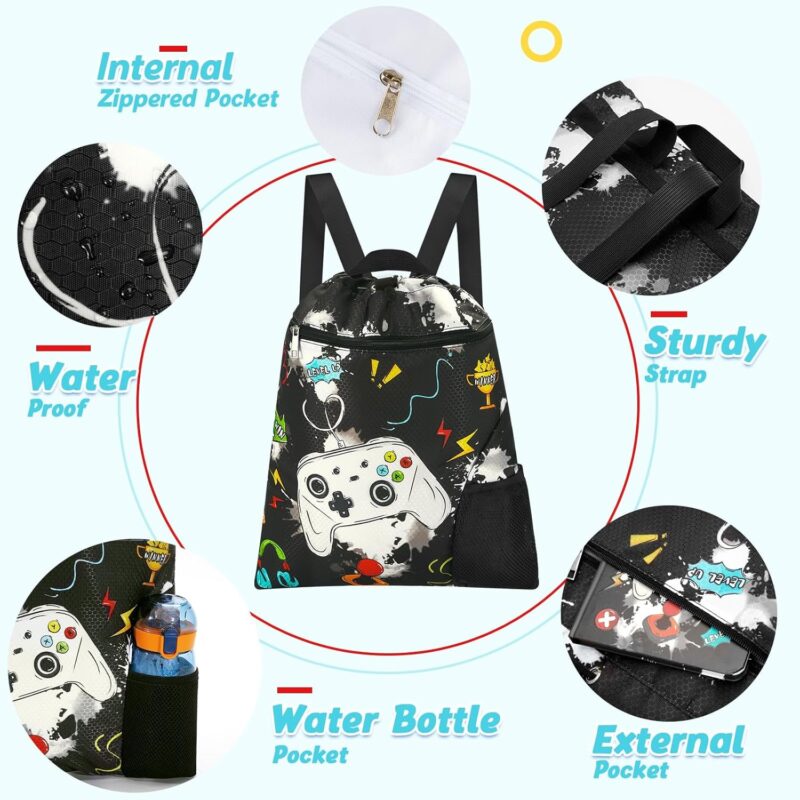 WAWSAM Gymnastik Rucksack mit Kordelzug - 38 × 45 cm Sporttasche für Kinder Wasserdichter Schwimmstrand Einkaufssack – Bild 3