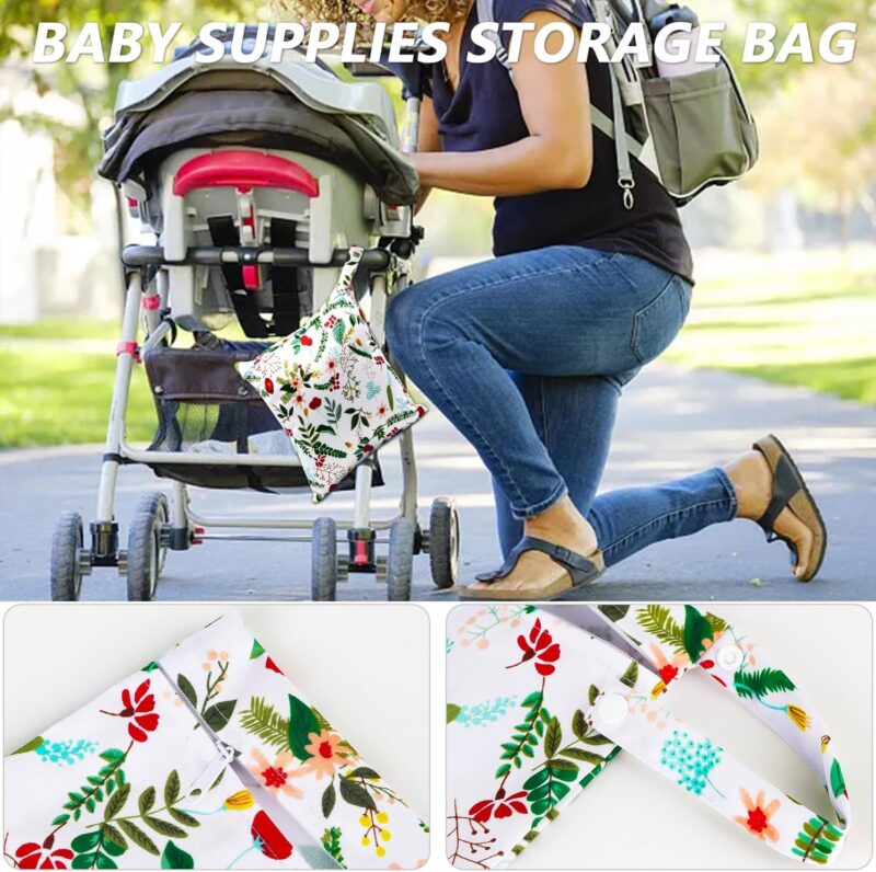 Windeltasche, 2 Stück, Nappy Bags, Wet Dry Bags, Wet Dirty Laundry Bag, Waterproof Dry Wet Bag, Diaper Bag for Babies Swimming Camping Travel Gym Workout Beach (Blümchenmuster) – Bild 4