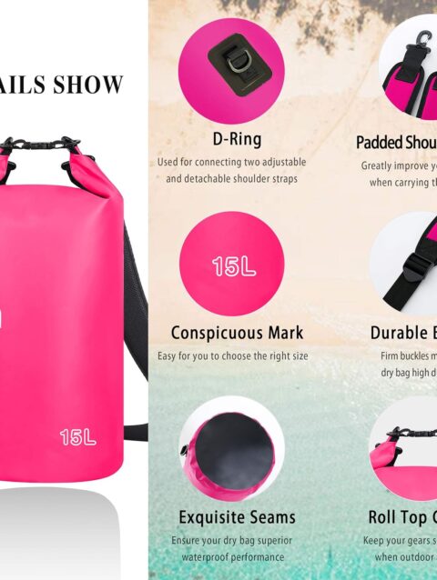 IDRYBAG Trockentaschen fuer Kajakfahren wasserdicht 2L5L10L15L20L Kleiner wasserdichter schwimmender Trockensack wasserdichter Trockensack fuer Paddelboard Reisen