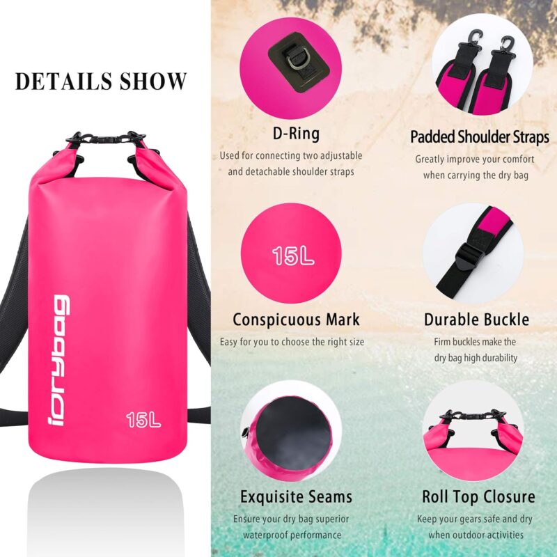 IDRYBAG Trockentaschen für Kajakfahren, wasserdicht, 2L/5L/10L/15L/20L, Kleiner, wasserdichter, schwimmender Trockensack, wasserdichter Trockensack für Paddelboard-Reisen – Bild 2